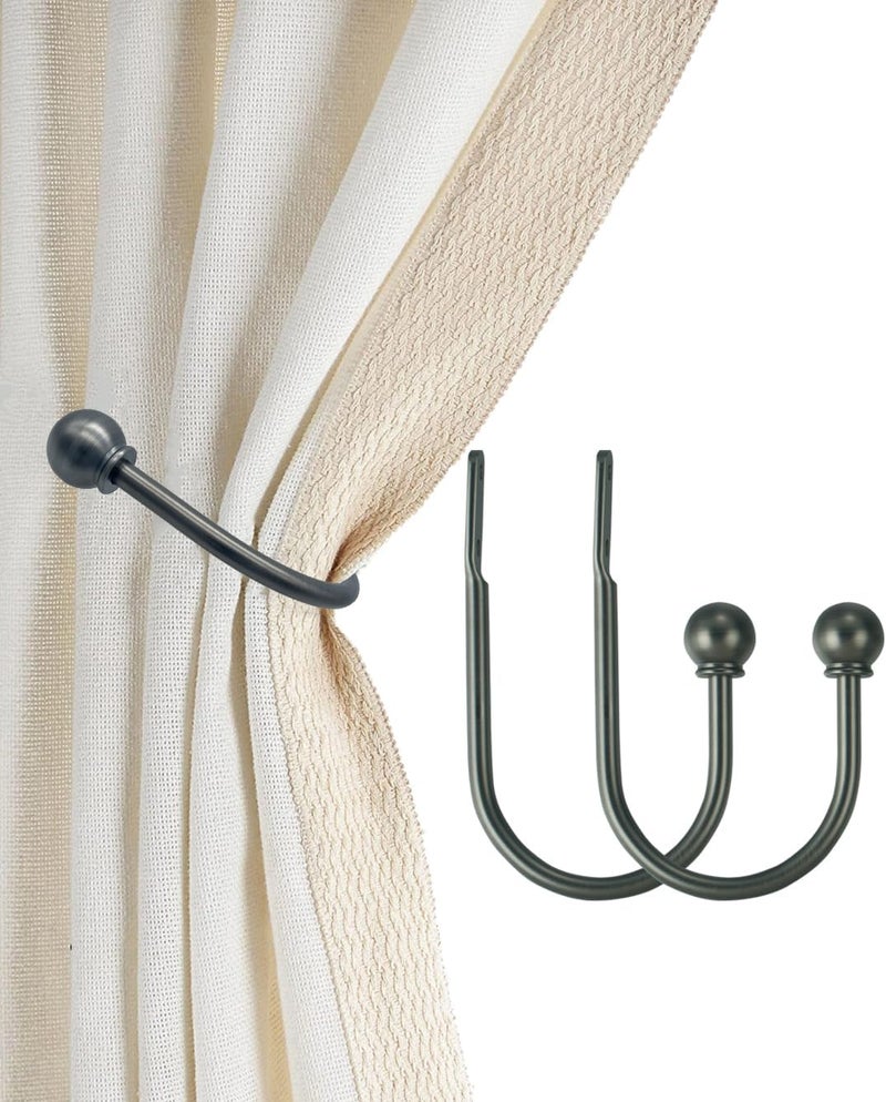ARNORX Curtain Holdbacks, Hooks, 2 PCS，Solid Steel Hooks, Decorative French Ball End, Curtain Drapery Holdbacks, Wall Mounted, Curtain Tiebacks, Antique Pewter - Image 1